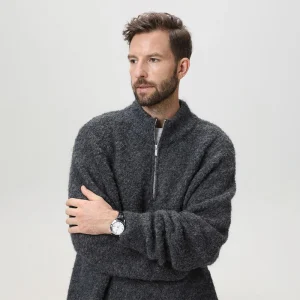 BROWON 2025 Autumn Winter New Men's Loop Yarn Sweater Half Zip Stand Collar Thickened Warm Oversized Knit Coat for Man