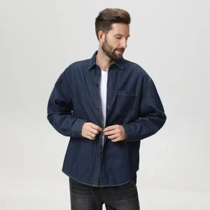 BROWON 2025 American Style Vintage Men's Denim Shirt Long Sleeve Spring Autumn Washed Distressed Oversized Jean Shirt for Man