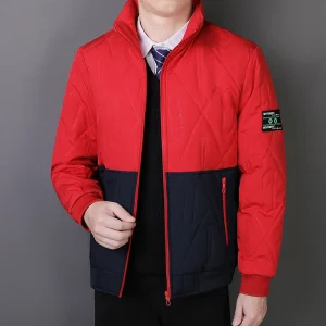 BROWON 2025 Elegant Graphic Man Winter Jacket Fleece Lined Thickened Stand Collar Warm Cotton Padded Parkas Coat for Men Work