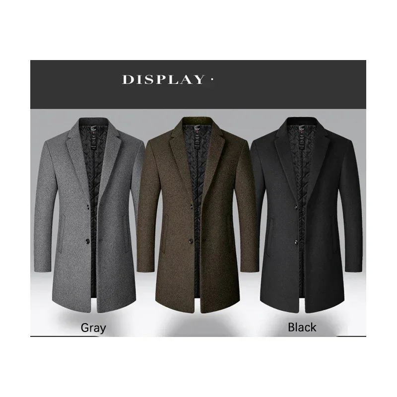 BROWON Brand Trench Coat Men Autumn and Winter New Solid Color Long Woolen Coat for Men Business Casual Windbreaker Men Clothing - Image 4