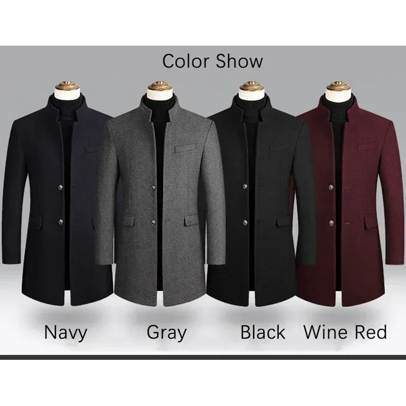BROWON Brand Business Casual Trench Coat Men Chinese Style Solid Color Winter Coat Men 2025 Autumn and Winter Wool Coat for Men - Image 4